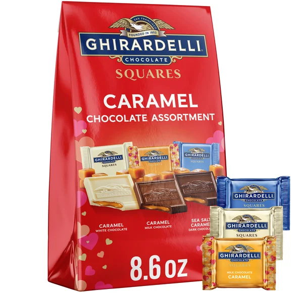 GHIRARDELLI Chocolate Caramel Squares Assortment, Chocolate Squares for Valentines, 8.6 oz Bag