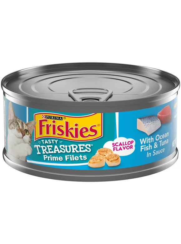 Friskies Tasty Treasures Fish & Tuna & Scallop Pate Wet Cat Food, 5.5 oz Can