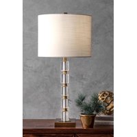 29-inch Crystal Bamboo Pole Burlap Shade Table Lamp
