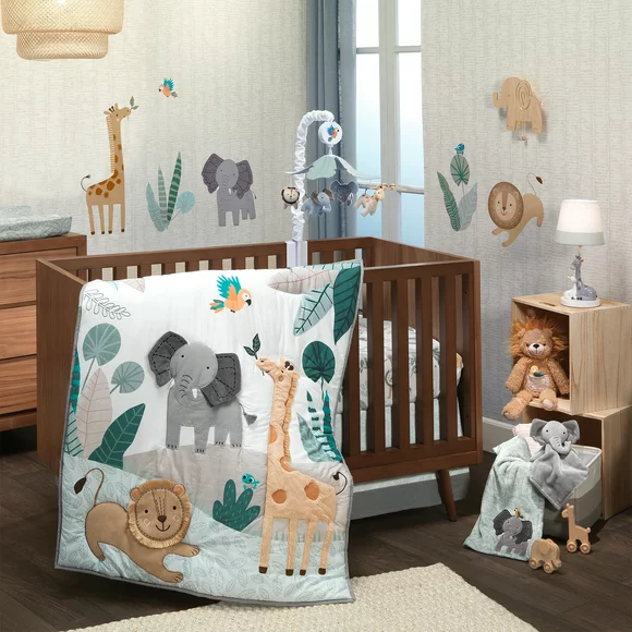 Lambs & Ivy Jungle Friends 5-Piece Safari Animals Gray Nursery Baby Crib Bedding Set