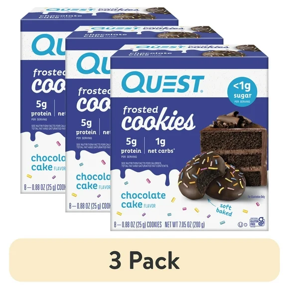 (3 pack) Quest Frosted Protein Cookies, Soft Baked, Low Sugar, Chocolate Cake, 8 Ct
