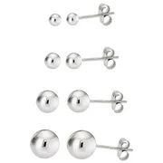 Kezef Polished Sterling Silver Hypoallergenic Ball Stud Earrings, Set of 4