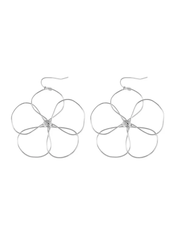 Riah Fashion Wire Flower Hook Earrings