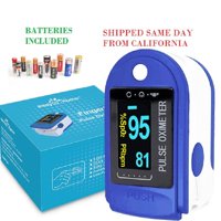 Easy@Home Fingertip Pulse Oximeter SpO2 Blood Oxygen Saturation Meter and Heart Rate Monitor, Rotatable OLED Display with Batteries Included and Portable Lanyard -EHP050