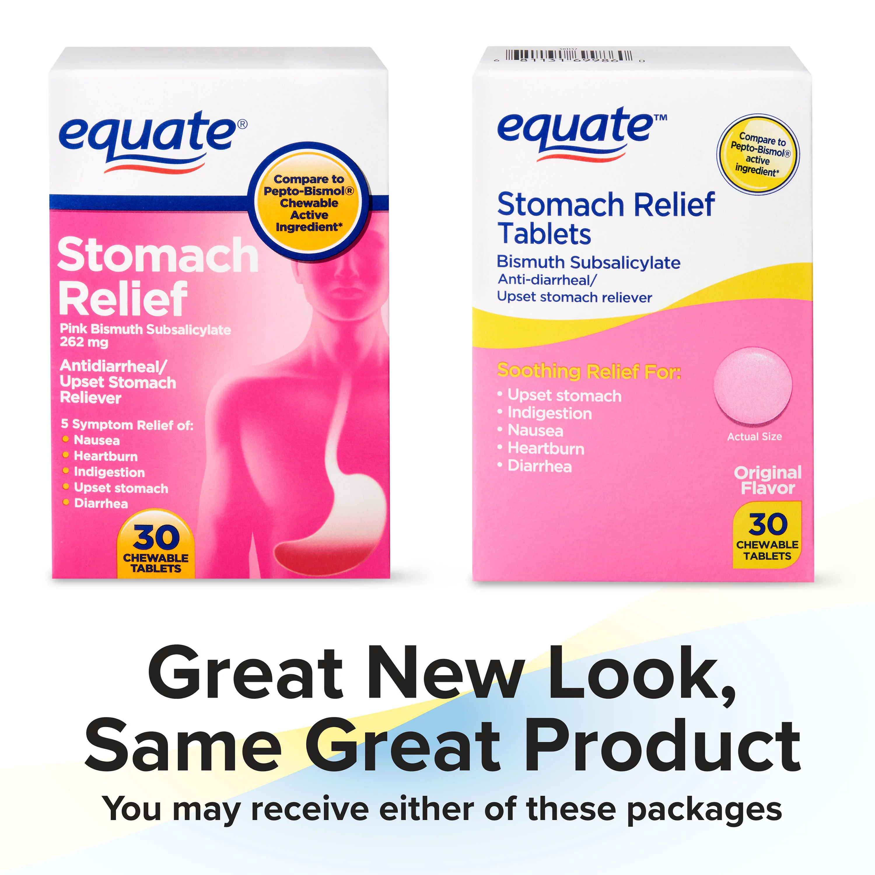 Equate Stomach Relief Chewable Tablets, 262 mg, 30 Count