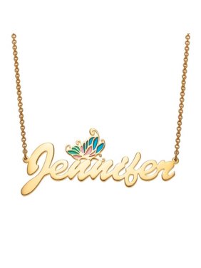 Personalized Women's Gold Plated Script Name Necklace with Pink and Blue Enamel Butterfly