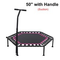 40''/ 50'' Silent Exercise Trampoline, with Handrail,Fitness Rebounder with Adjustable Foam Handle for Kids Adults Indoor/Garden Workout Healthy Sport, Max 330 lbs