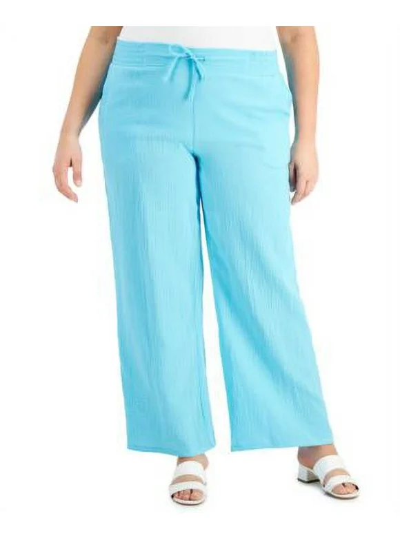 MSRP $60 Jm Collection Women Plus Size Cotton Drawstring Wide-Leg Pants Size 3X