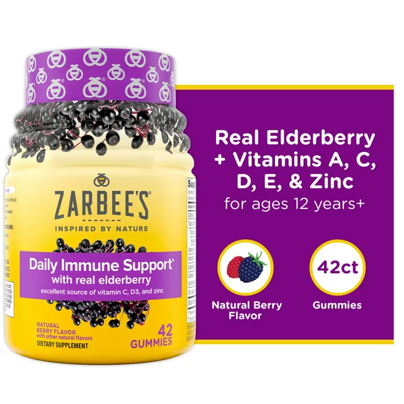 Zarbee's Daily Immune Support Gummies - Elderberry, Vitamins, Zinc, 42ct