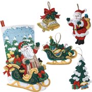 Bucilla Santa's Grand Sleigh Ornaments & Stocking Set of 2 Felt & Sequin Kit