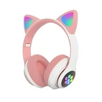 moobody STN-28 Over Ear Music Headset Glowing Cat Ear Headphones Foldable Wireless BT5.0 Earphone with Mic AUX IN TF Card MP3 Player Colorful LED Lights for PC Laptop Computer Mobile Phone