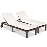 2 PCS Patio Rattan Lounge Chair Outdoor Cushioned Chaise Lounger