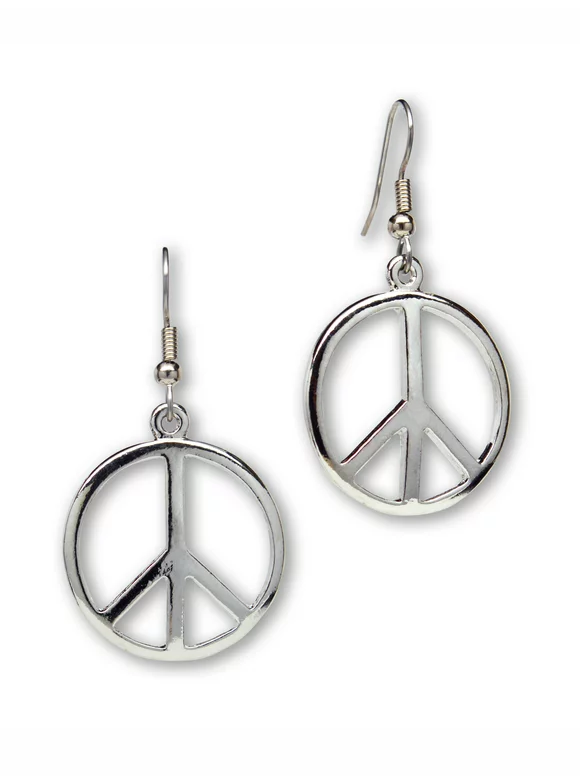 Peace Sign Dangle Earrings Polished Silver Finish Pewter by Real Metal #720