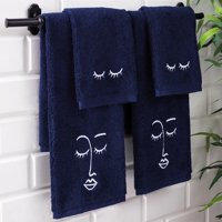 UpThrone 100% Turkish Cotton Benzoyl Peroxide Resistant 4 Piece Makeup & Face Towel Set with Hanging Loops - Navy Blue (2 Makeup Towels & 2 Face Towels)