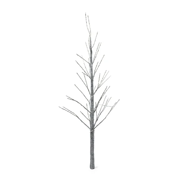 GDF Studio 4 Foot Pre Lit LED Artificial Christmas Twig Tree, Silver Glitter and Multicolored Lights
