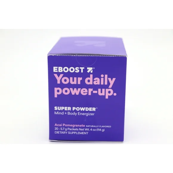 EBOOST Super Powder, Energy + Vitamins, Acai Pomegranate 20 Count