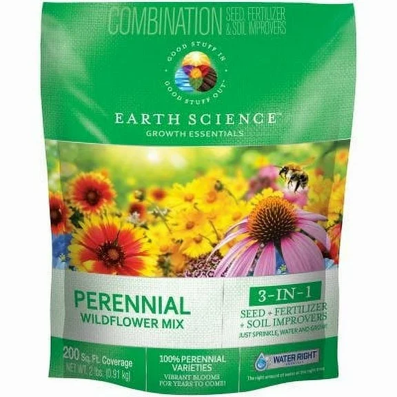 Earth Science Perennial Wildflower Mix, Covers 200 Sq. Ft., 2-Lbs. 1 Pack