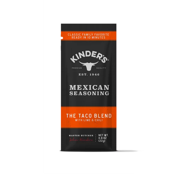 Kinder's, The Taco Blend Premium Quality Seasoning, A Blend of Ancho Chilis, Cumin, Sea Salt and Garlic, No Added MSG, No Preservatives, and No Artificial Flavors, 0.8oz