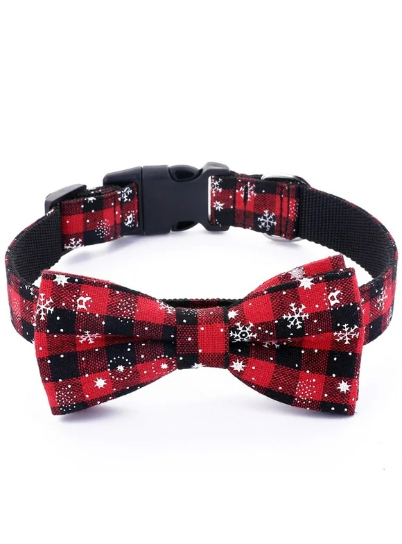 Christmas Dog Collar Adjustable Snowflake Pattern Red with Bow Tie in 4 Sizes