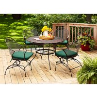 Better Homes and Gardens Clayton Court Patio Dining Set, Wrought Iron Cushioned 5 Piece, Green