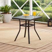 Mainstays Heritage Park 21" Square Glass Top Outdoor Patio Side Table, Black