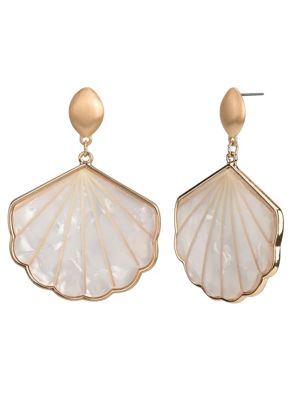 Time and Tru Female Adult Gold-Tone Faux Shell Shaped Drop Earring
