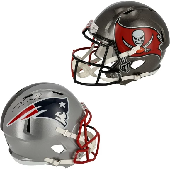 Tom Brady Tampa Bay Buccaneers & New England Patriots Autographed Riddell Half & Half Speed Replica Helmet - Signature