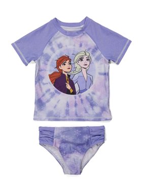 Frozen 2 Toddler Girls' Rash Guard Bikini Bathing Suit Set 2pc, 2T-4T, Purple Foil