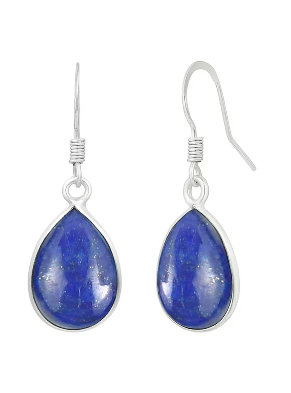Natural Lapis Earrings Dangle Style Sterling Silver for Women Mom Wife