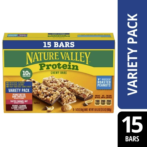 Nature Valley Protein Granola Bars, Snack Variety Pack, Chewy Bars, 15 ct, 21.3 OZ