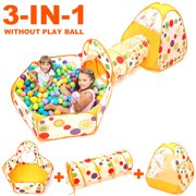 3-IN-1 Kids Play Tent, Popping Up Play Tents Crawl with Tunnel, Ball Pit Basketball Hoop, Boys Toddlers Childrens Christmas Birthday Gifts Indoor Outdoor Play House Toy