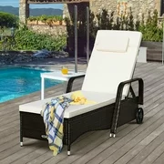 Costway Outdoor Chaise Lounge Chair Recliner Cushioned Patio Furniture Adjustable Wheels