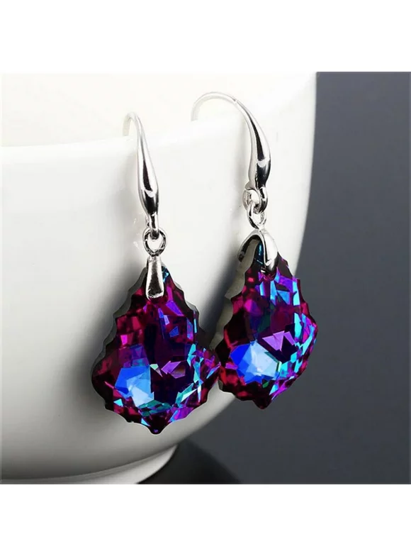 Toyfunny Austrian Crystal Earrings, Colorful Baroque Leaf Fashion Earrings Jewelry