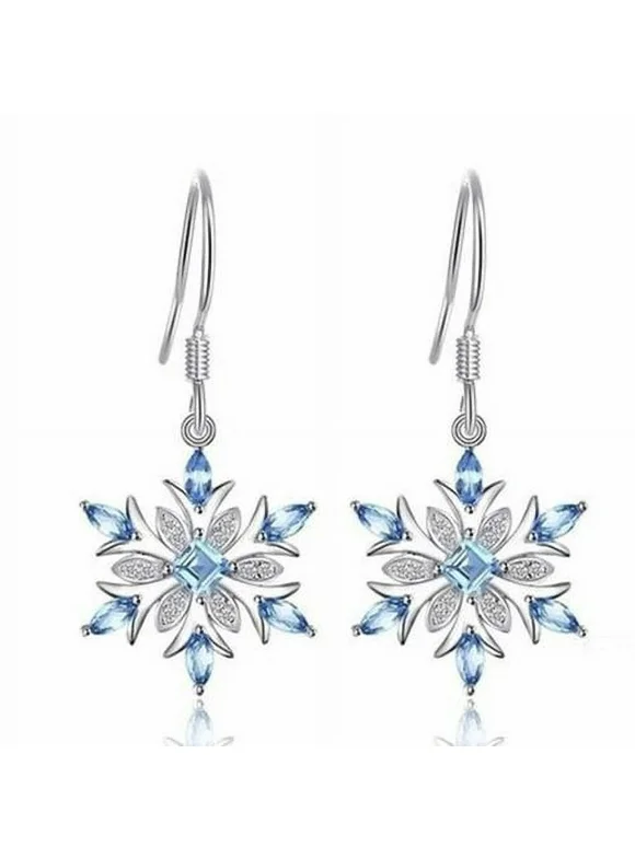 AkoaDa Light Blue White Diamond Snowflake Earrings