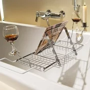 Knifun Stainless Steel Extendable Bathtub Caddy Tray for Soap, Over Bath Tub Rack Wine Glass Holder, Shower Book Holder Storage Organizer with Extending Sides, Adjustable 24.4 -33.46  Wide
