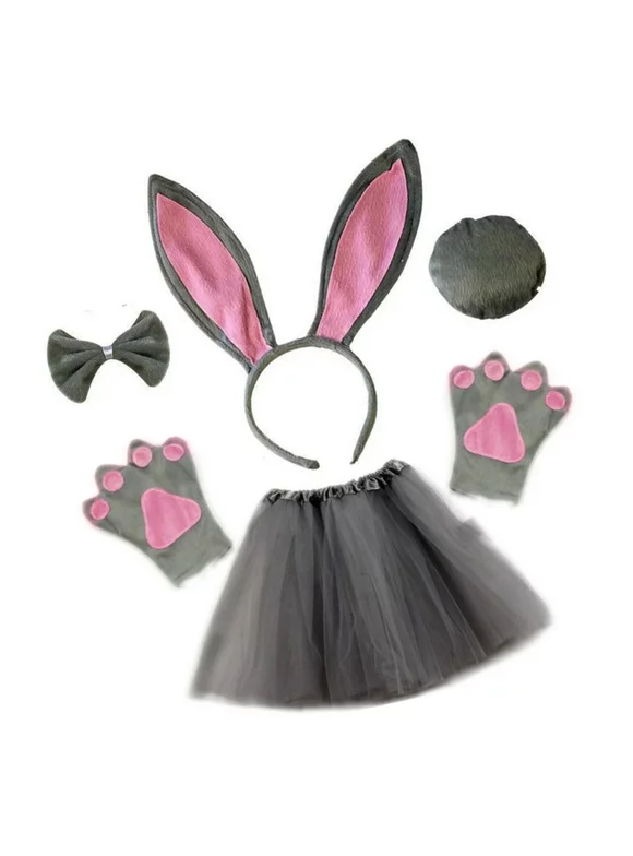 ROBOT-GXG Bunny Headband Set - Cute Easter Bunny Ears Headband with Bowtie and Rabbit Tail and Gloves and Skirt Party Cosplay Costume Accessory
