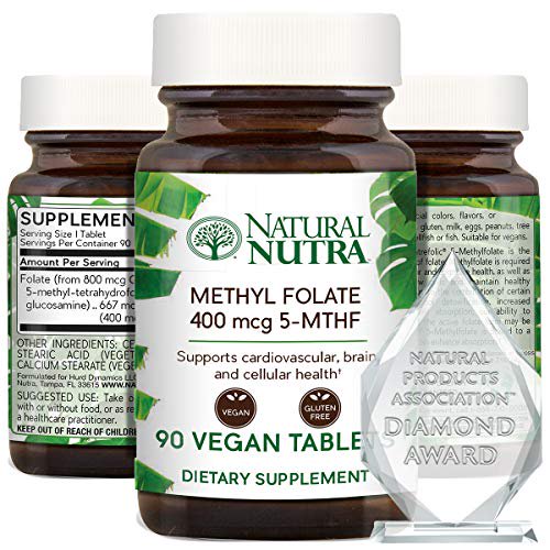 Natural Nutra Active Methyl (Methylated) Folate Supplement with Quatrefolic, L-5-MTHF (Methyltetrahydrofolate), Vitamin B9, MTHFR, 90 Vegan Tablets