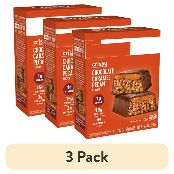 (3 pack) Quest Hero Protein Bars, Low Carb, Keto Friendly, Chocolate Caramel Pecan, 4 Ct