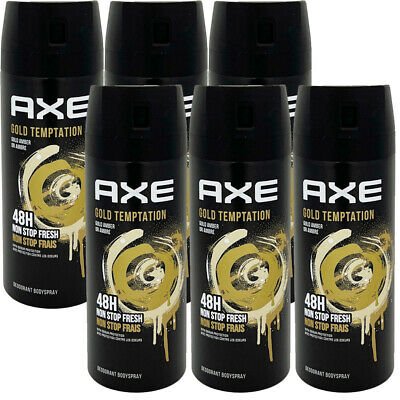 6 Pack Axe Men Gold Temptation Deodorant Body Spray 150ml (5x 5.07 oz)