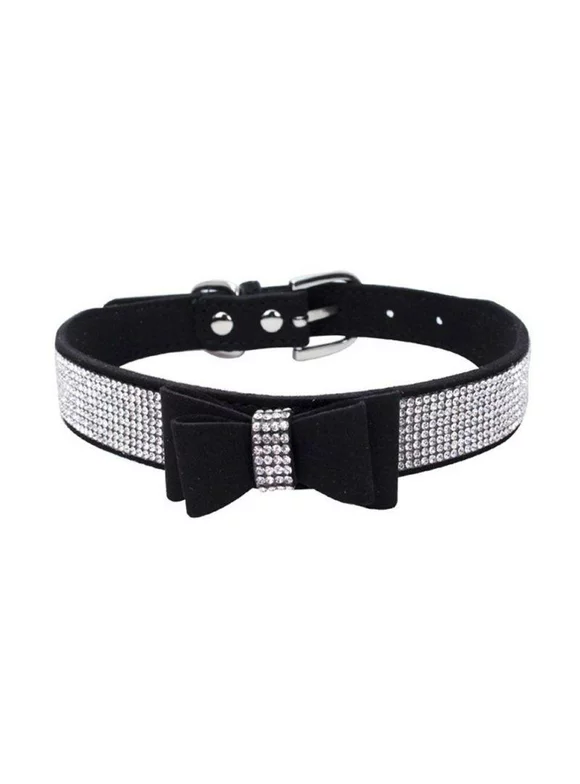 Rhinestone Leather Dog & Cat Collar - Sparkly Crystal Diamonds Studded for Small Medium Large Dogs