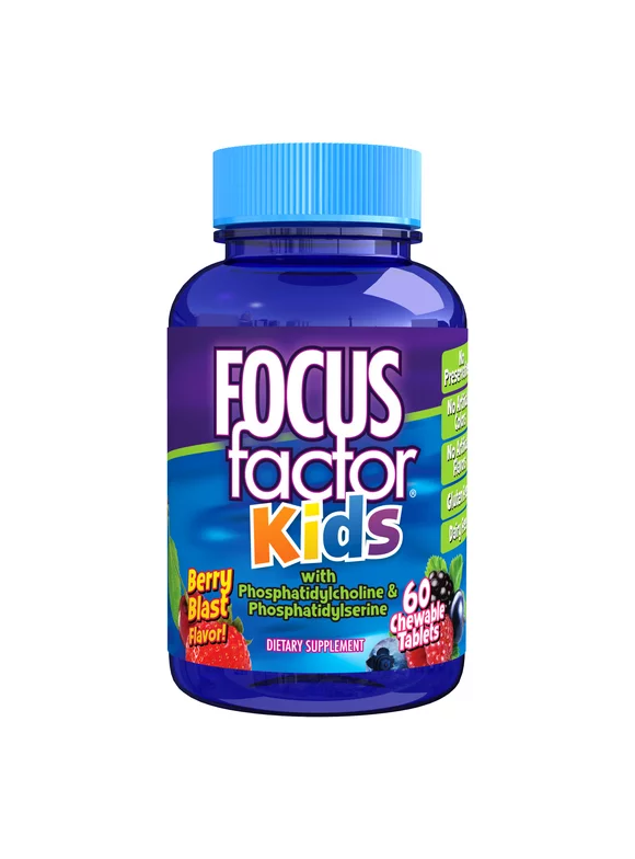 Focus Factor Kids Chewable Daily Vitamin, 60 Count, Brain Health Support with Vitamin B12, C & D3