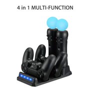 Charging Station Fit for PS4 Move and Dualshock PS4 Wireless Controller, TSV Charger Stand Comaptible with Playstation PS4 VR Move Controllers, with 3 Extra USB Ports