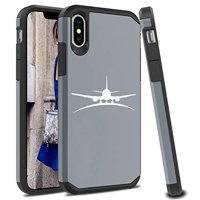 Shockproof SI Impact Hard Soft Case Cover Protector for Apple iPhone Airplane (Silver, for Apple iPhone XR)