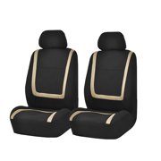 FH Group Unique Flat Cltoh Front Bucket Car Seat Covers for Sedan, SUV, Tuck, Van, Two Front Buckets, Black Beige
