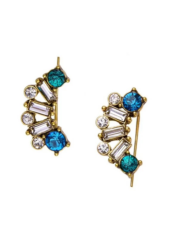 Jewelry Collection Parker Crystal Climber Ear Pins Crawler Earrings, Antiqued Gold