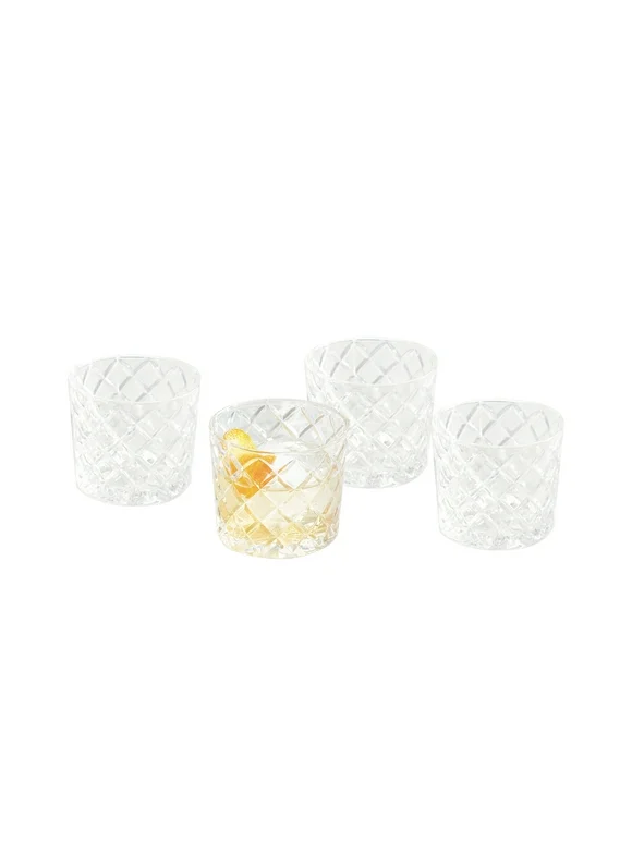 Better Homes & Gardens Clear Diamond-Cut Glass Old Fashioned Whiskey Glass Tumbler, 4 Pack