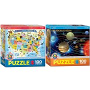 EuroGraphics Kids Science and Geography Puzzle Set - Two 100 Piece Jigsaw Puzzles - United States Map and The Solar System