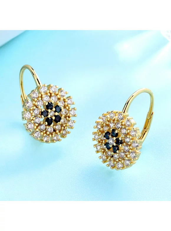 14K Gold Flower Huggie Earrings with Swarovski Crystals