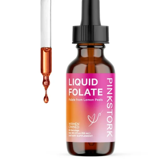 Pink Stork Liquid Folate: Whole-Food Vitamin B9, Natural Folic Acid with Vitamin C, Prenatal Nutrition, 2 oz