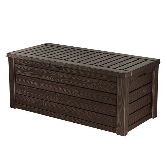 Keter Westwood Outdoor Storage 150 Gallon Resin Deck Box and Bench, Brown